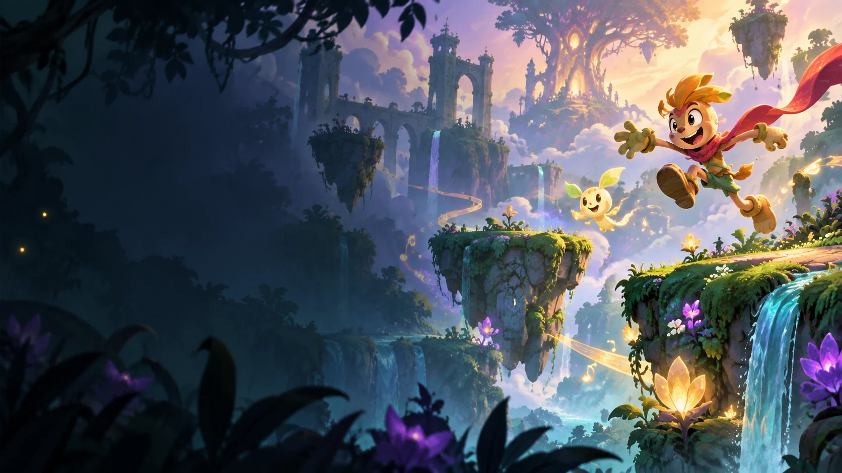 Atmospheric AI editorial artwork for Rayman Legends Retold