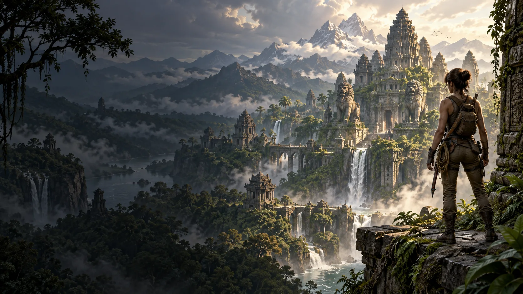Atmospheric AI editorial artwork for Tomb Raider: Catalyst