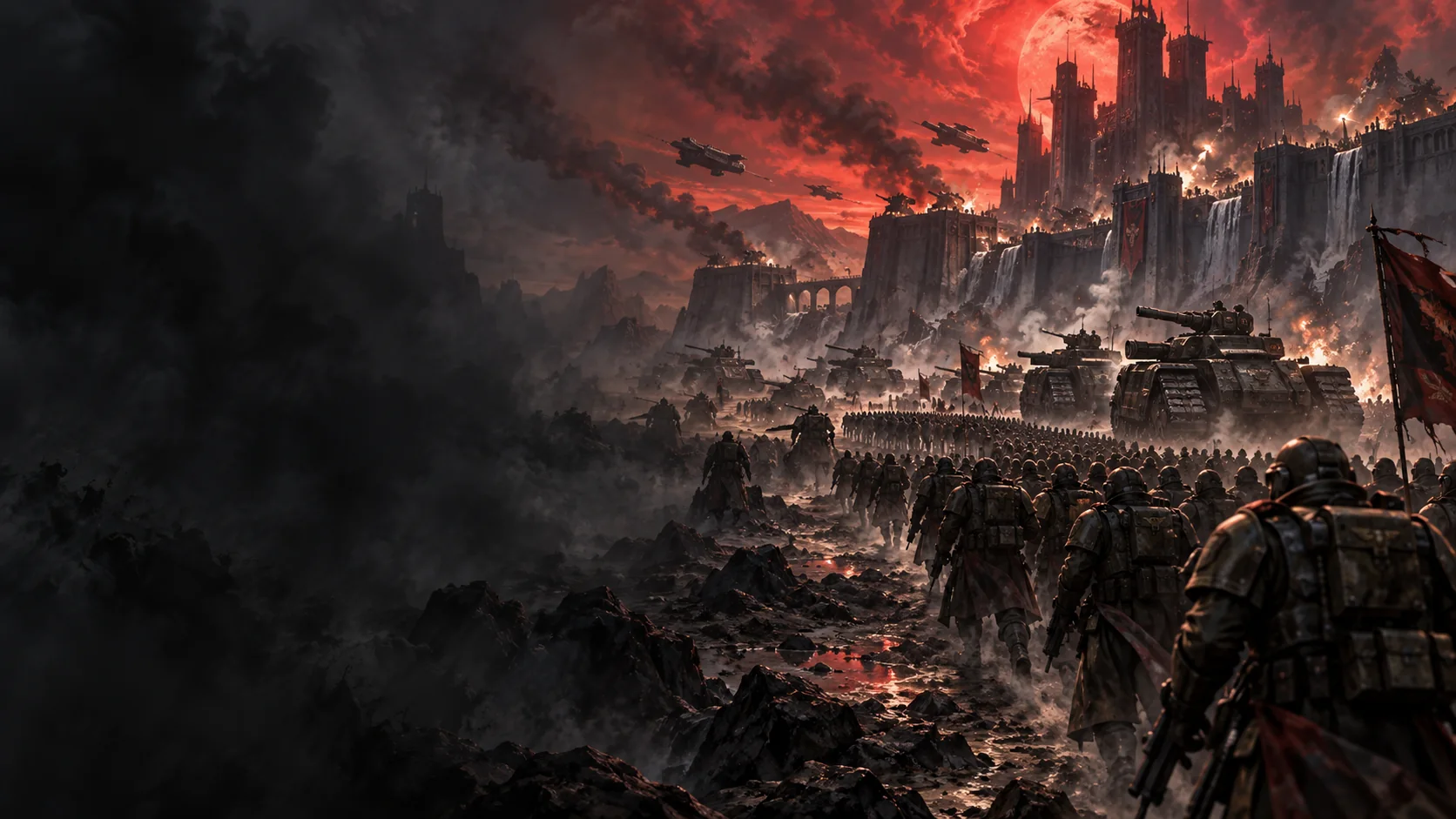 Atmospheric AI editorial artwork for Total War: Warhammer 40,000