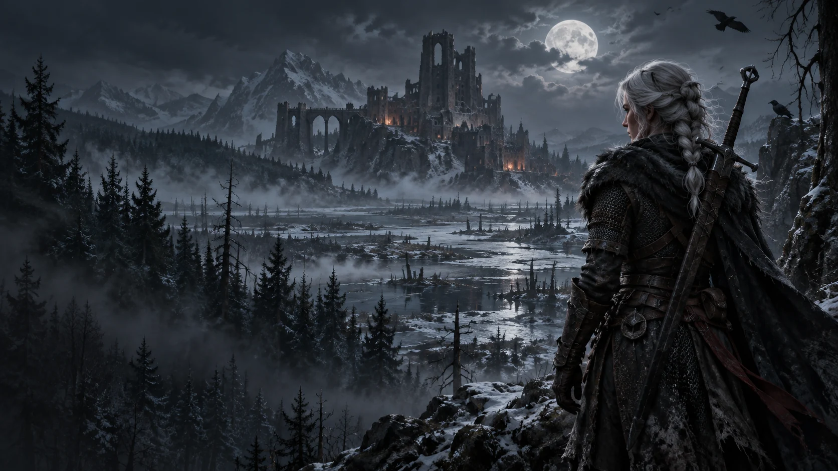 Atmospheric AI editorial artwork for The Witcher IV